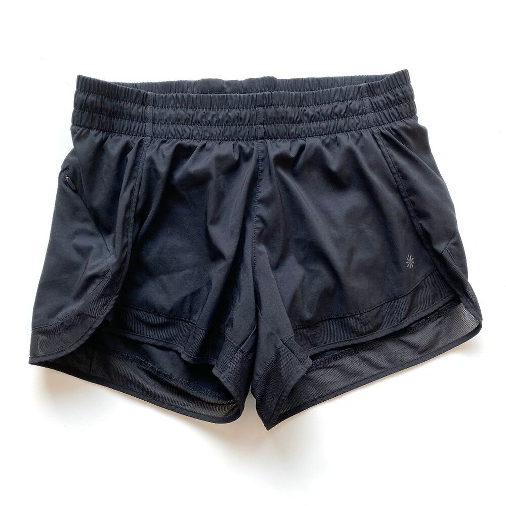 Athleta Black Mesh Racer Run Mid Rise 4" Shorts S